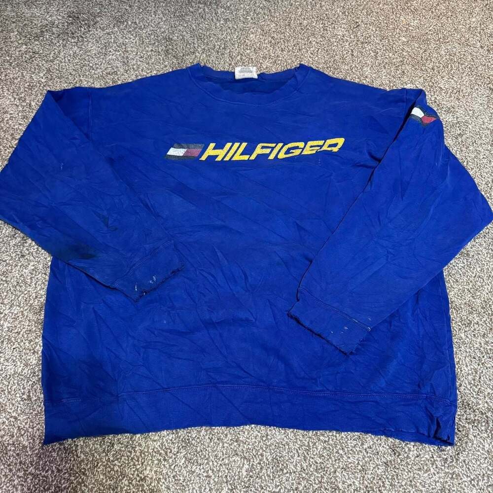 Vintage Distressed Tommy Hilfiger Crewneck Sweatshirt Blue Size Large